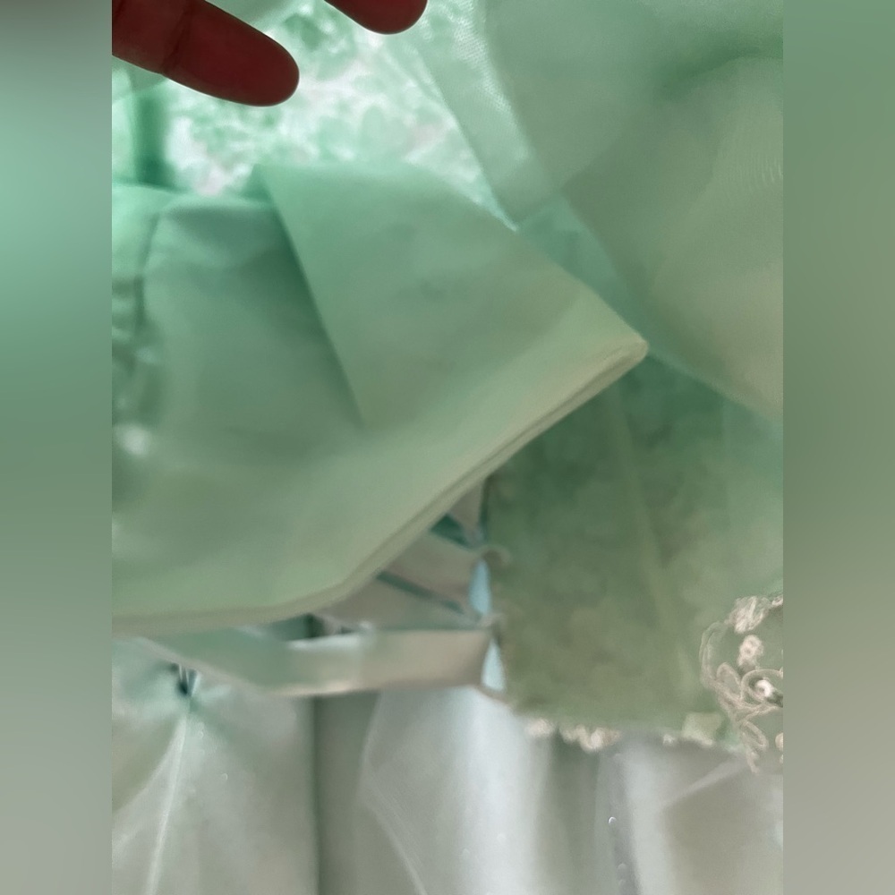 Lace Short Glitter Tulle Cold Shoulder Formal Prom Dress Size 10 Light Green.NWT - Picture 5 of 10